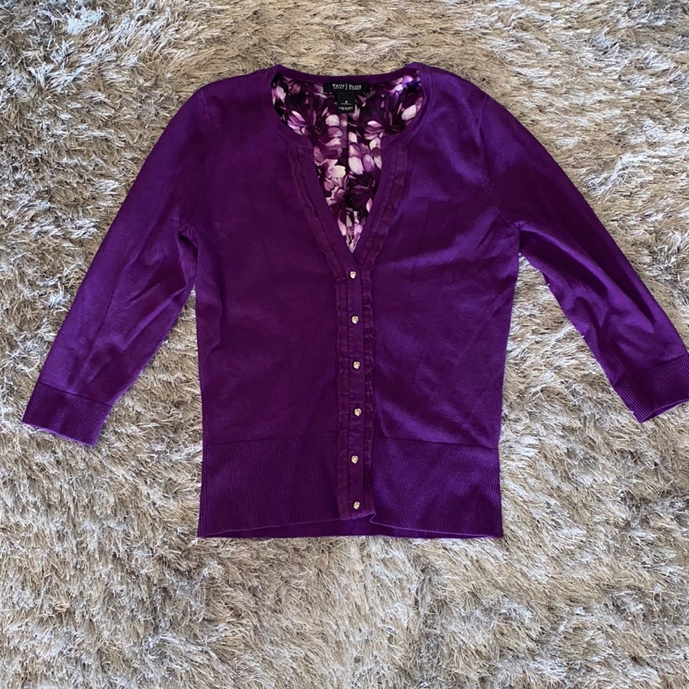White House Black Market purple cardigan, size S